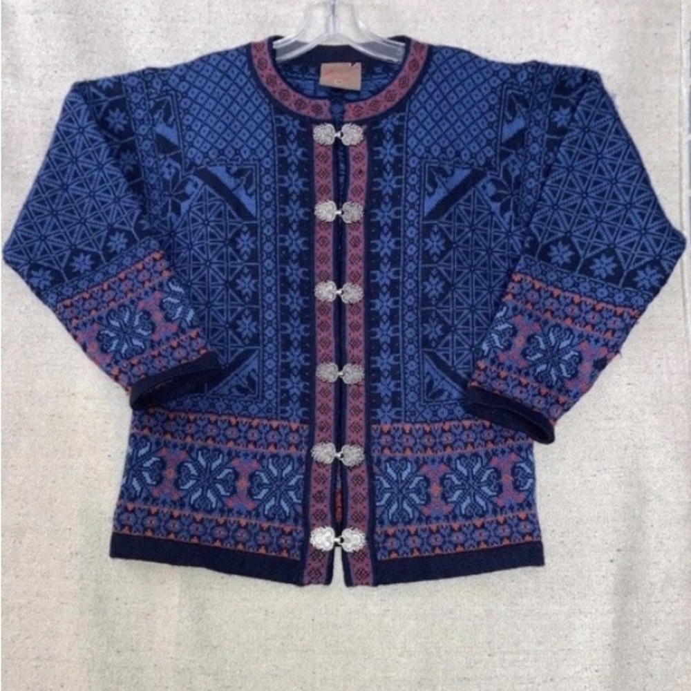 Christiania Cardigan Sweater Icelandic Norway Nordic Wool Blue Clasp Women’s S